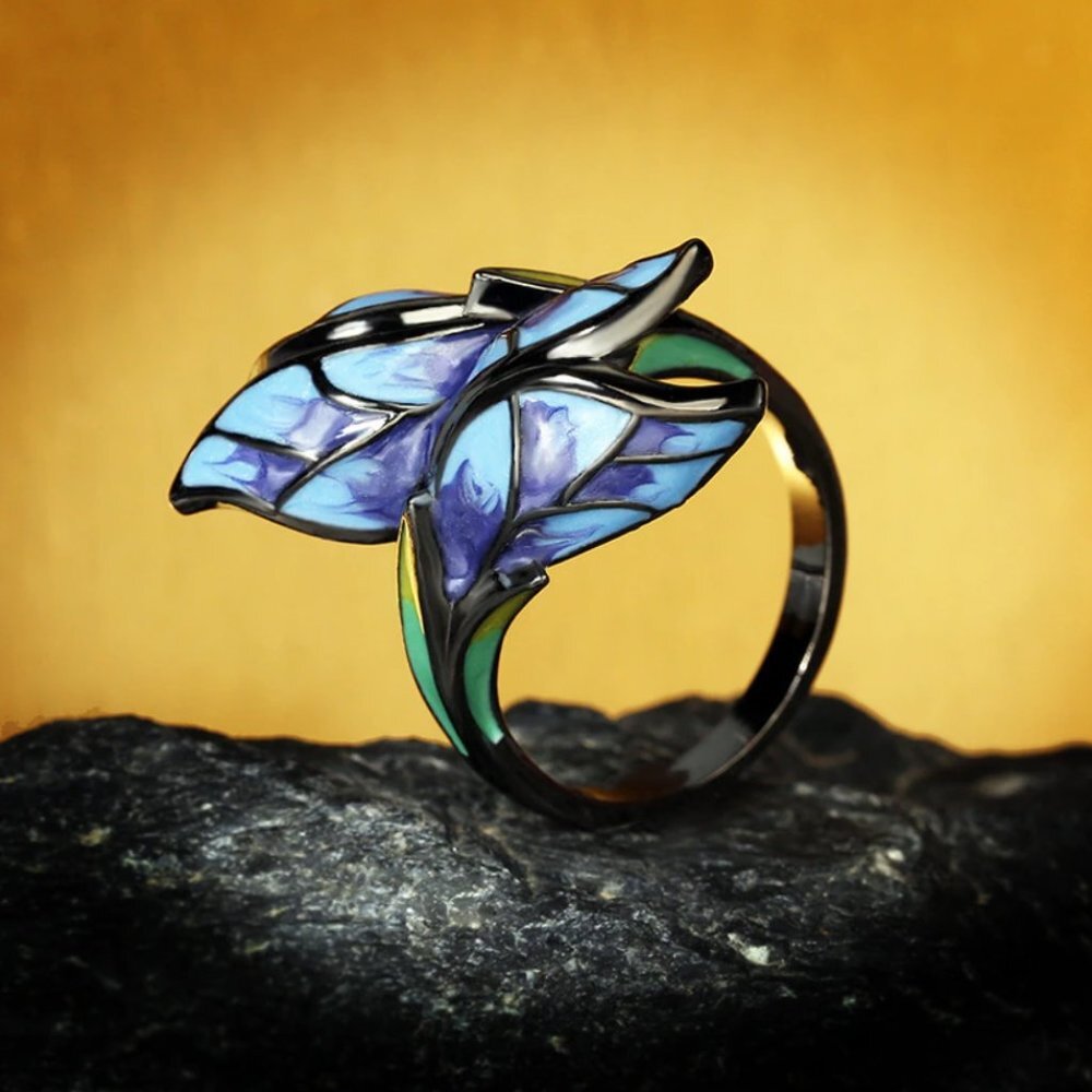 Jewelry ring statement flower nature blue black fashion brand new stylish - Picture 5 of 5